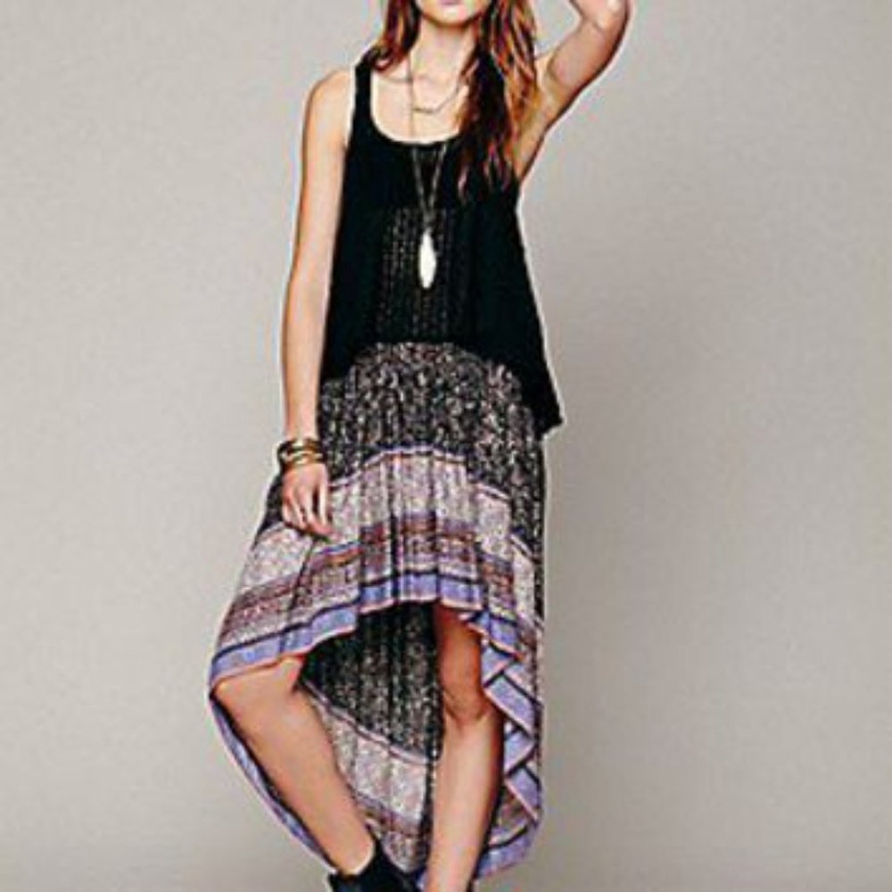 Free People Border Print High Low Slip Skirt
